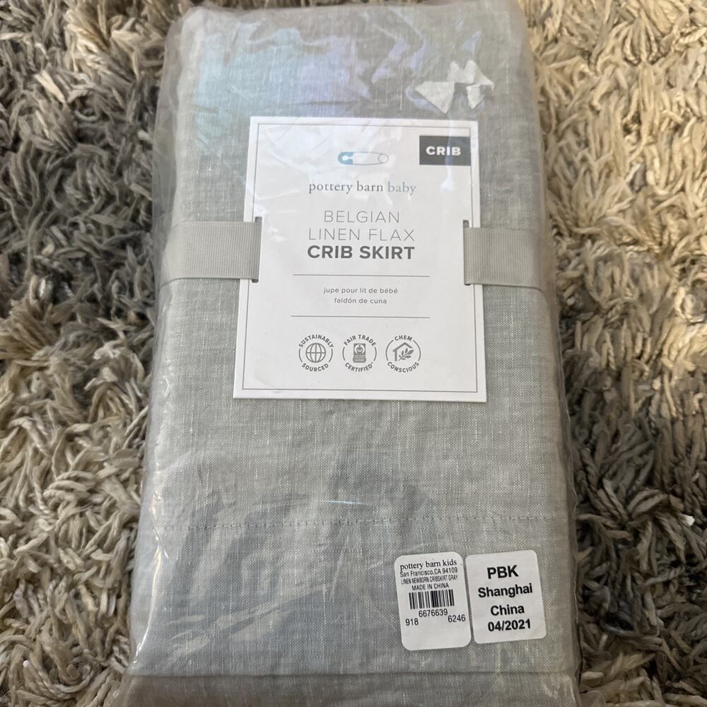 Pottery Barn Kids Baby Belgian Linen Flax Crib Skirt Gray